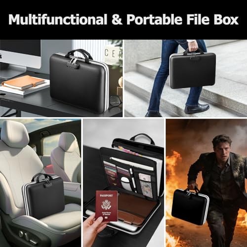 5200℉ Fireproof File Organizer with Combination Lock, Hard Shell Multi-pocket