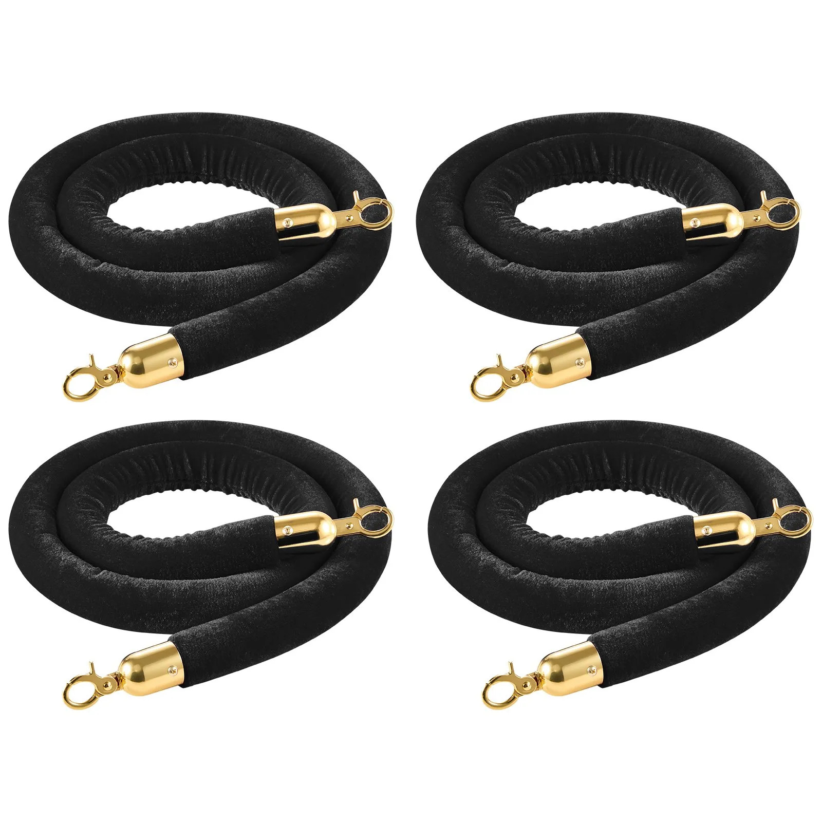 4PCS Black Velvet Stanchion Ropes 5ft Crowd Control w/ Gold Hooks