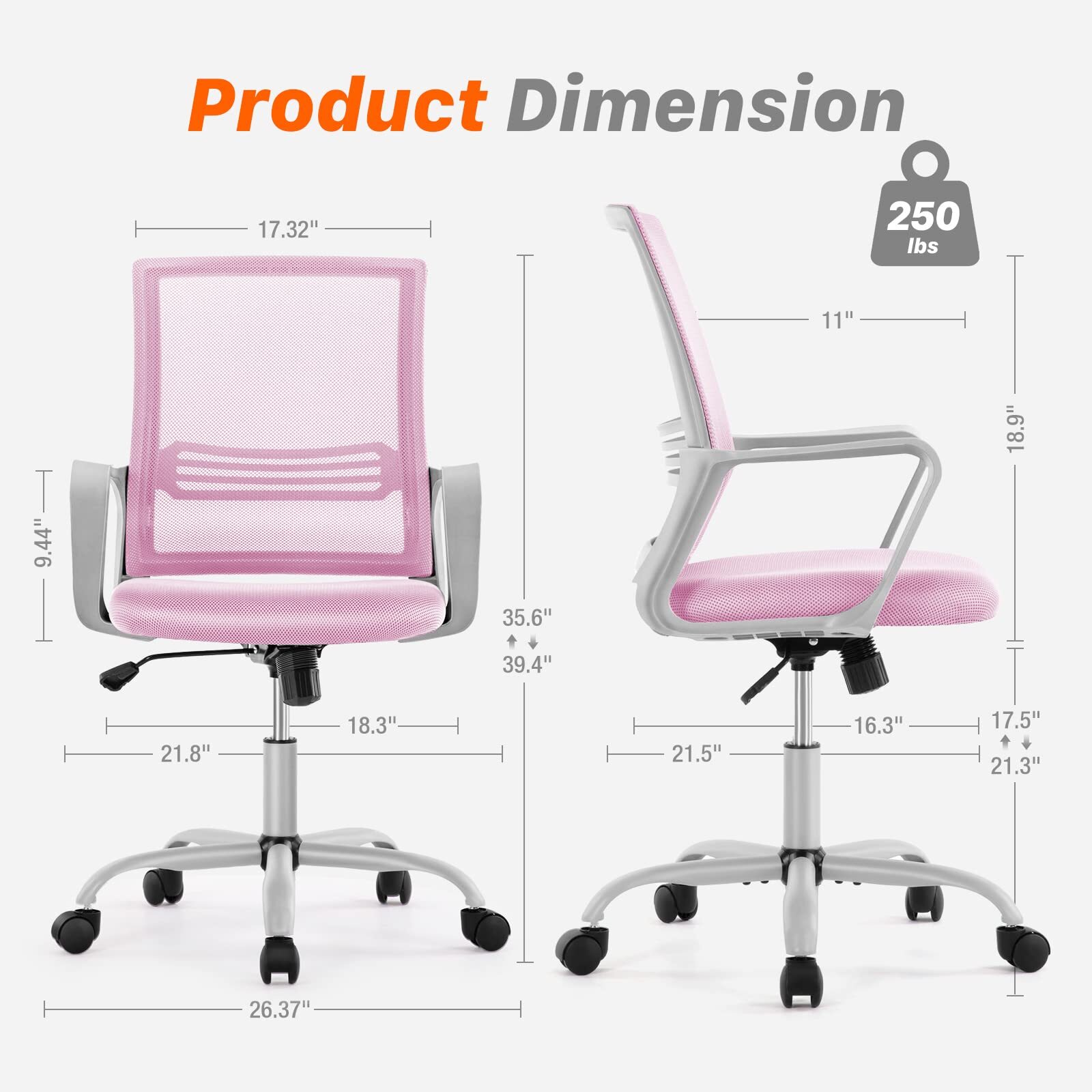 ERGONOMIC EXECUTIVE MID BACK HOME OFFICE DESK CHAIRS PINK