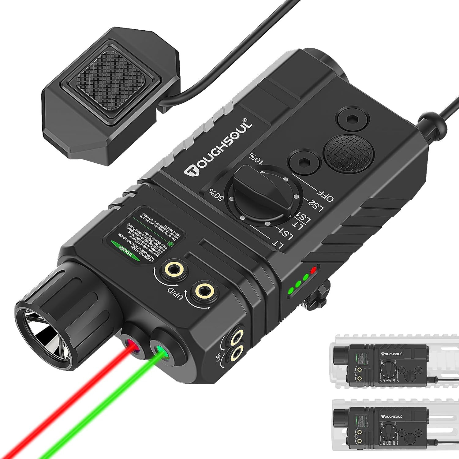 Mlok/Picatinny Mounted Tactical Flashlight Green/ Red Laser 3 in 1 Combo | 1600