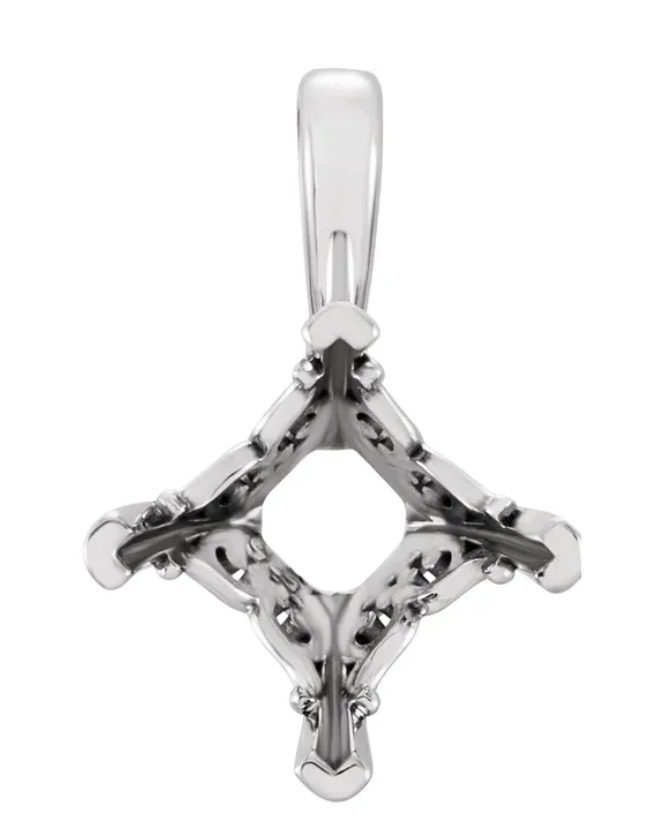 6mm Princess Square Solid Platinum 950 Vintage Scroll Pendant Setting Mount USA