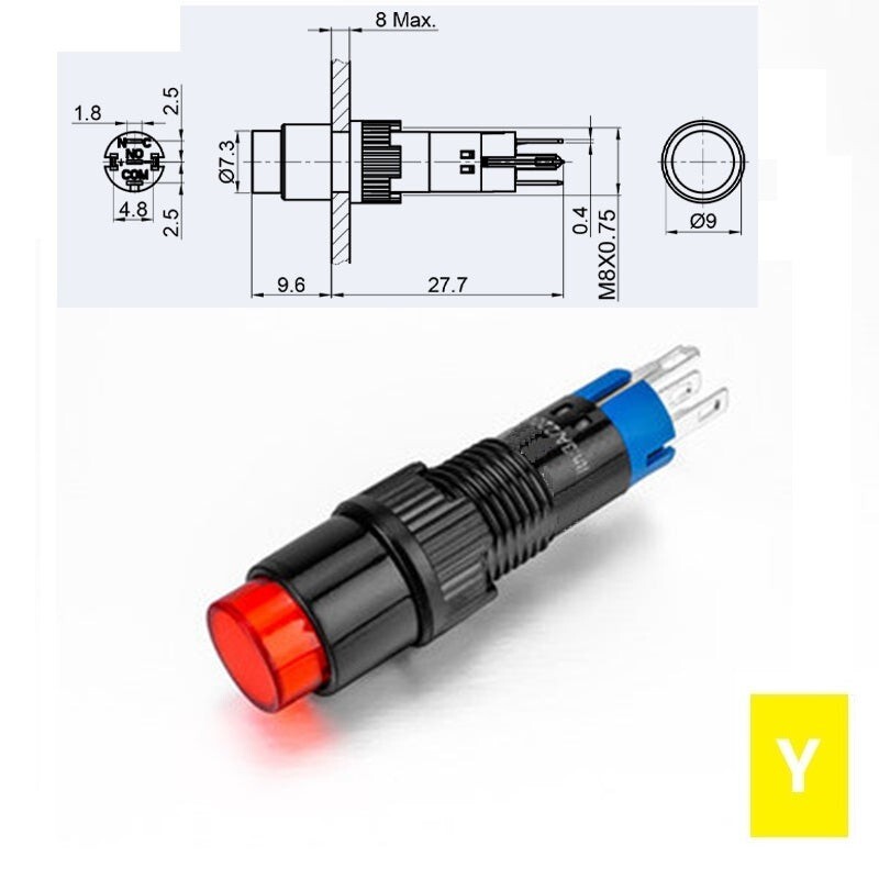 8mm SPDT Illuminated ON/OFF Round Plastic Push Button Switch (LAS4Y-11Z)