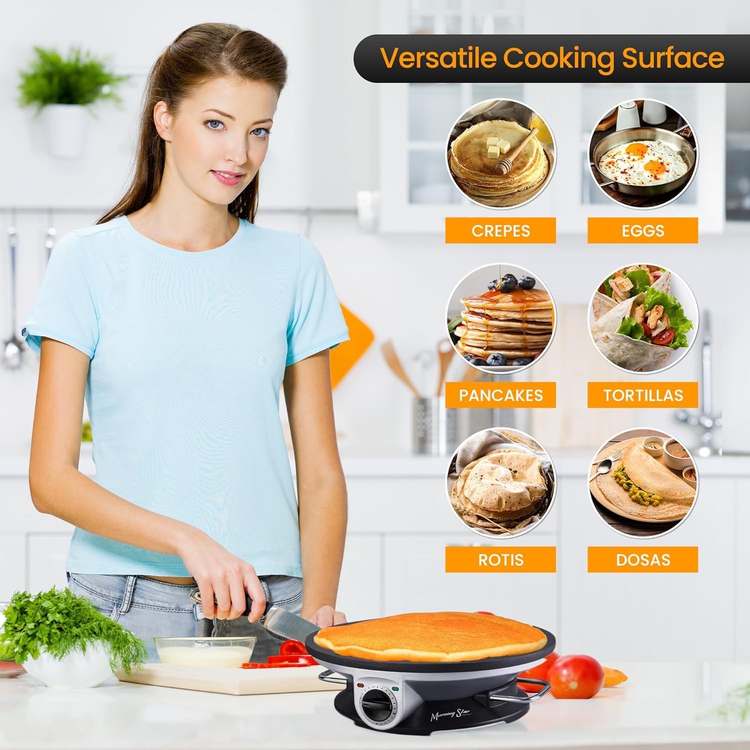 13" Electric Crepe Maker, Nonstick Pancake Griddle, Adjustable Temperature Co...