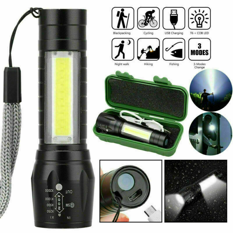 LED Flashlight Tactical Light Super Bright Torch USB Rechargeable COB