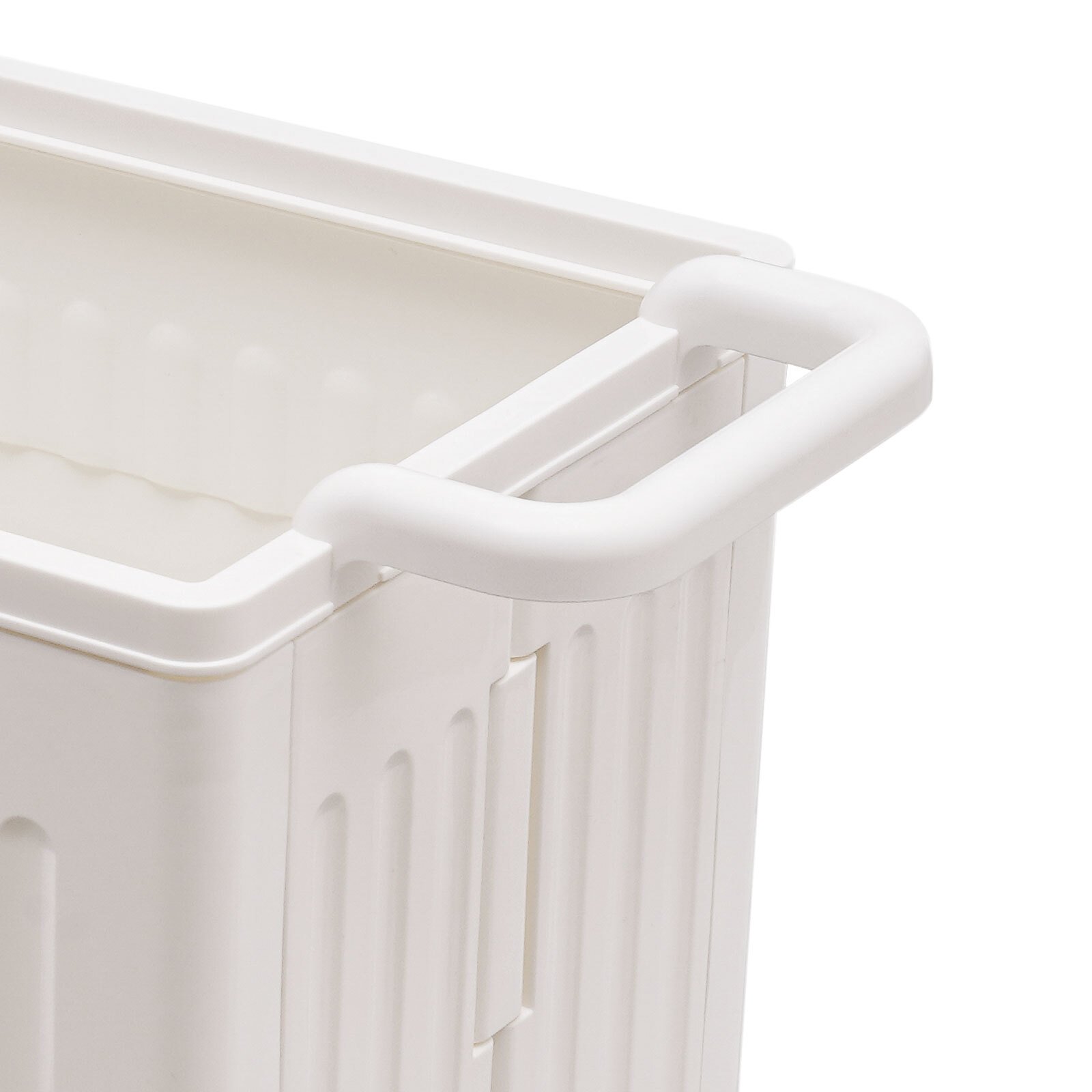 White Foldable Storage Box with Lid 4 Universal Wheels Hooks PP