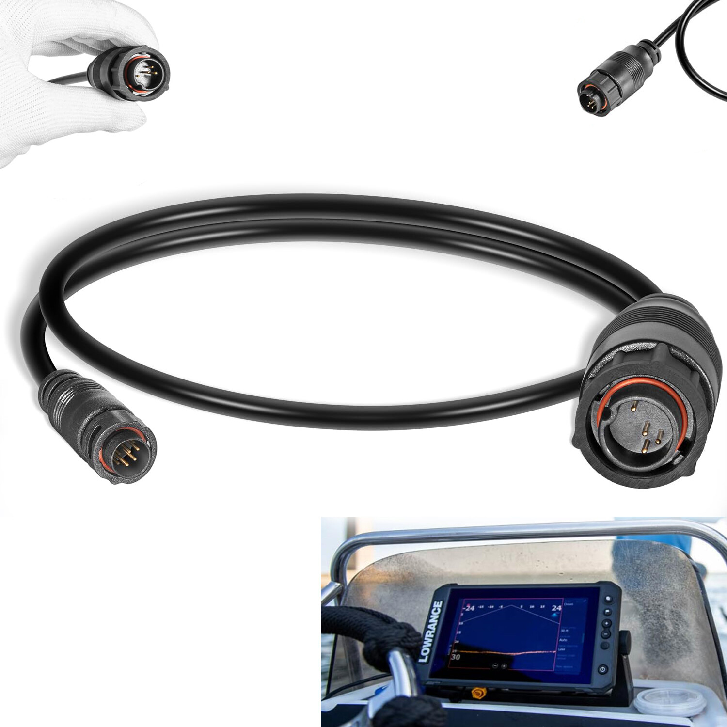 8M4004174 Sonar Adapter Cable for Lowrance HDS Carbon/Live, Elite Ti, Ti2, Black
