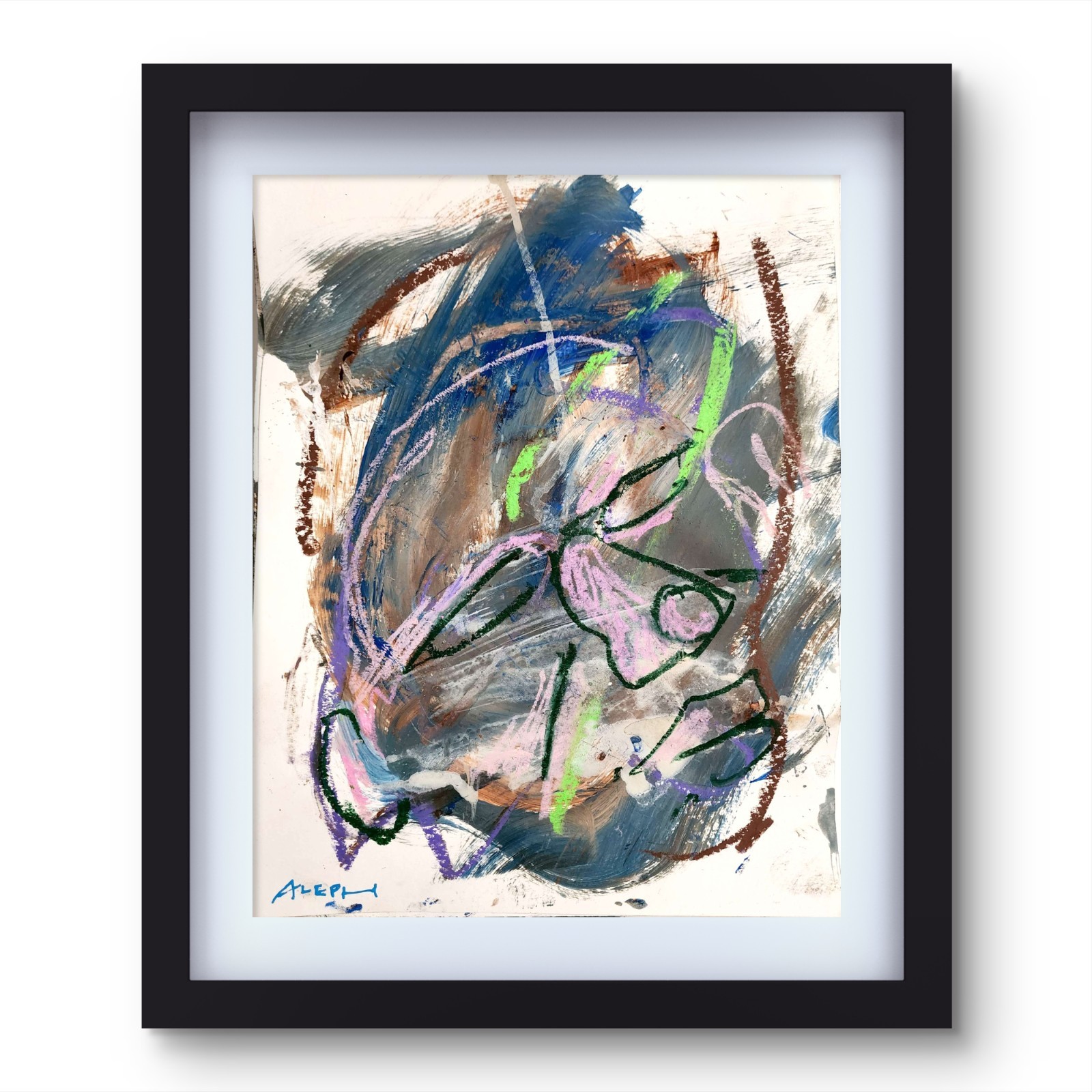Aleph Original Art 14x11 Abstract Expressionist Original Painting Gallery Paper