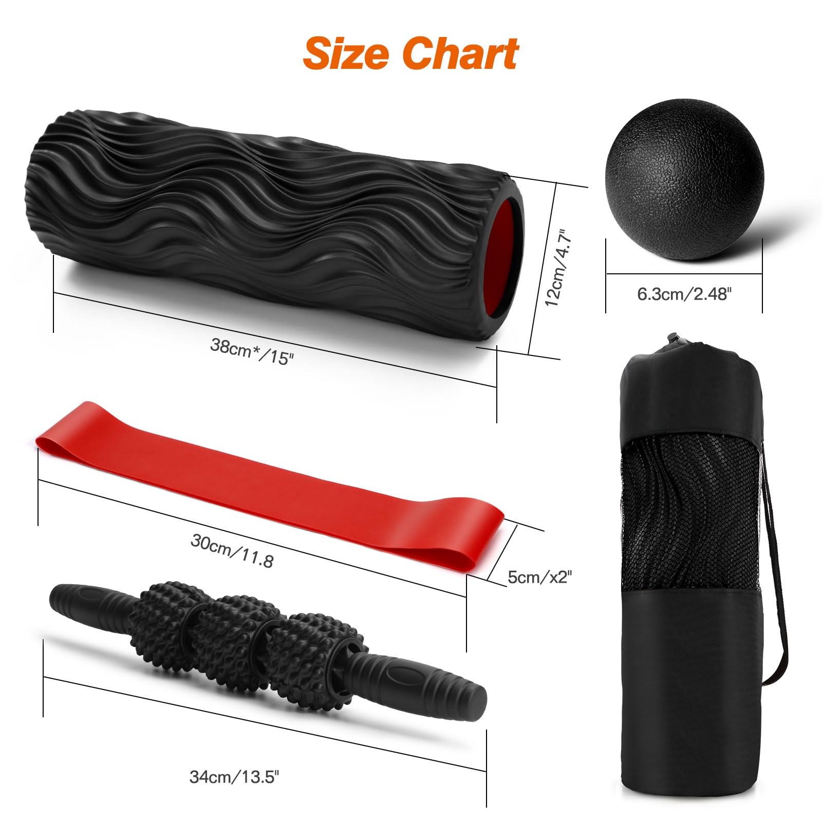 5 in 1 Foam Roller Set - Trigger Point Foam Back Roller, Muscle Roller Stick,...