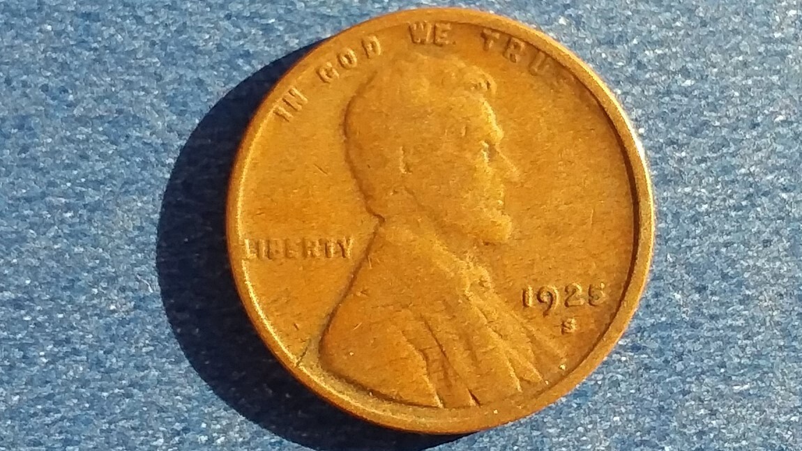 1925-S Circulated Lincoln Wheat Cent, Ships Free.