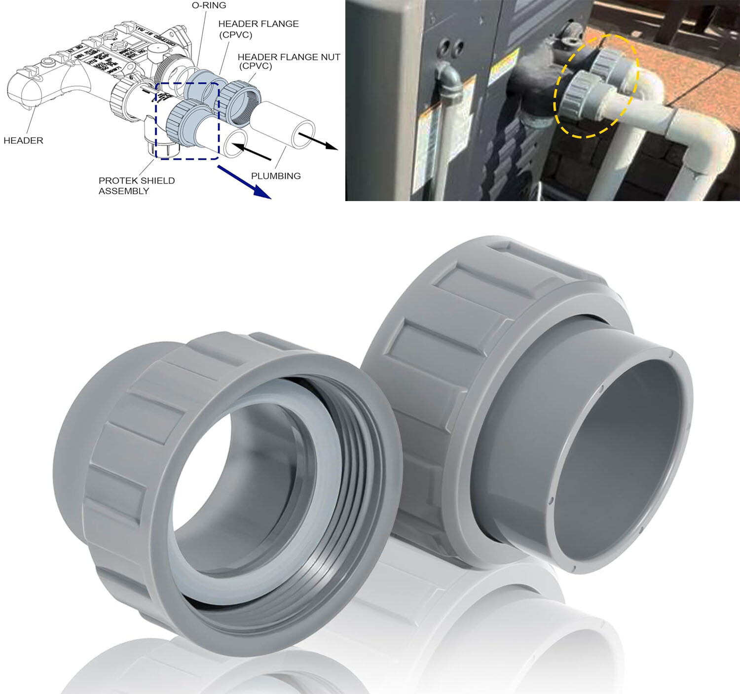 2 Pack 2" PVC Connector 006723F For Raypak Pool Heaters R185A R265A R335A R405A
