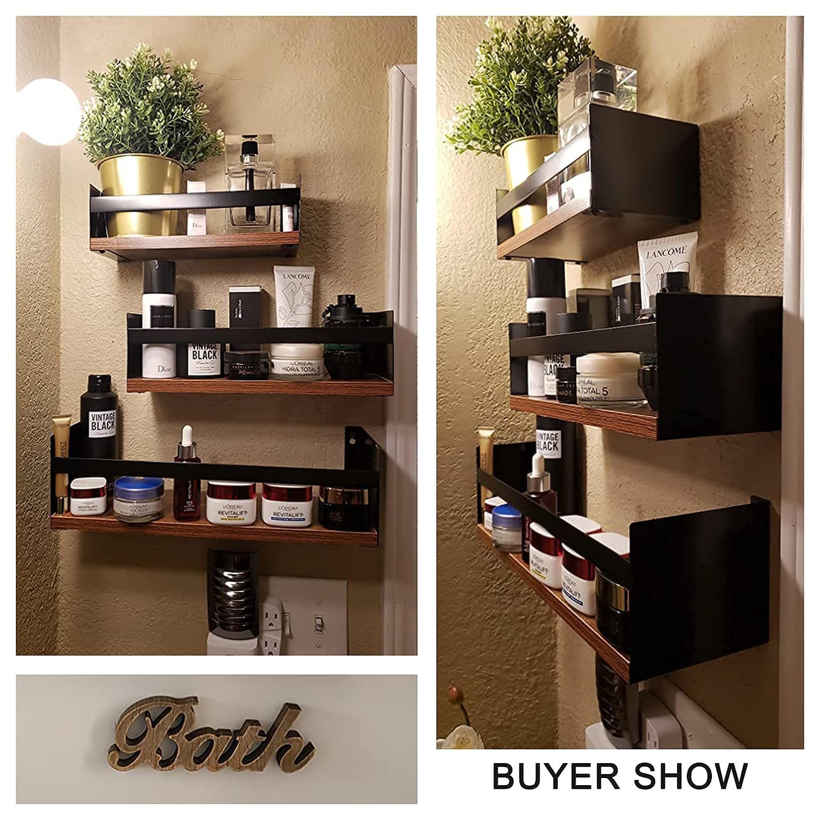 Black Floating Shelves for Wall Set of 3, Industrial Thick Wall Shelf Rack wi...