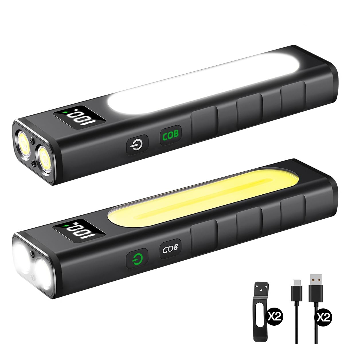 Rechargeable Flashlights High Lumens 1800, Flat EDC Flashlight 2Pack, Black