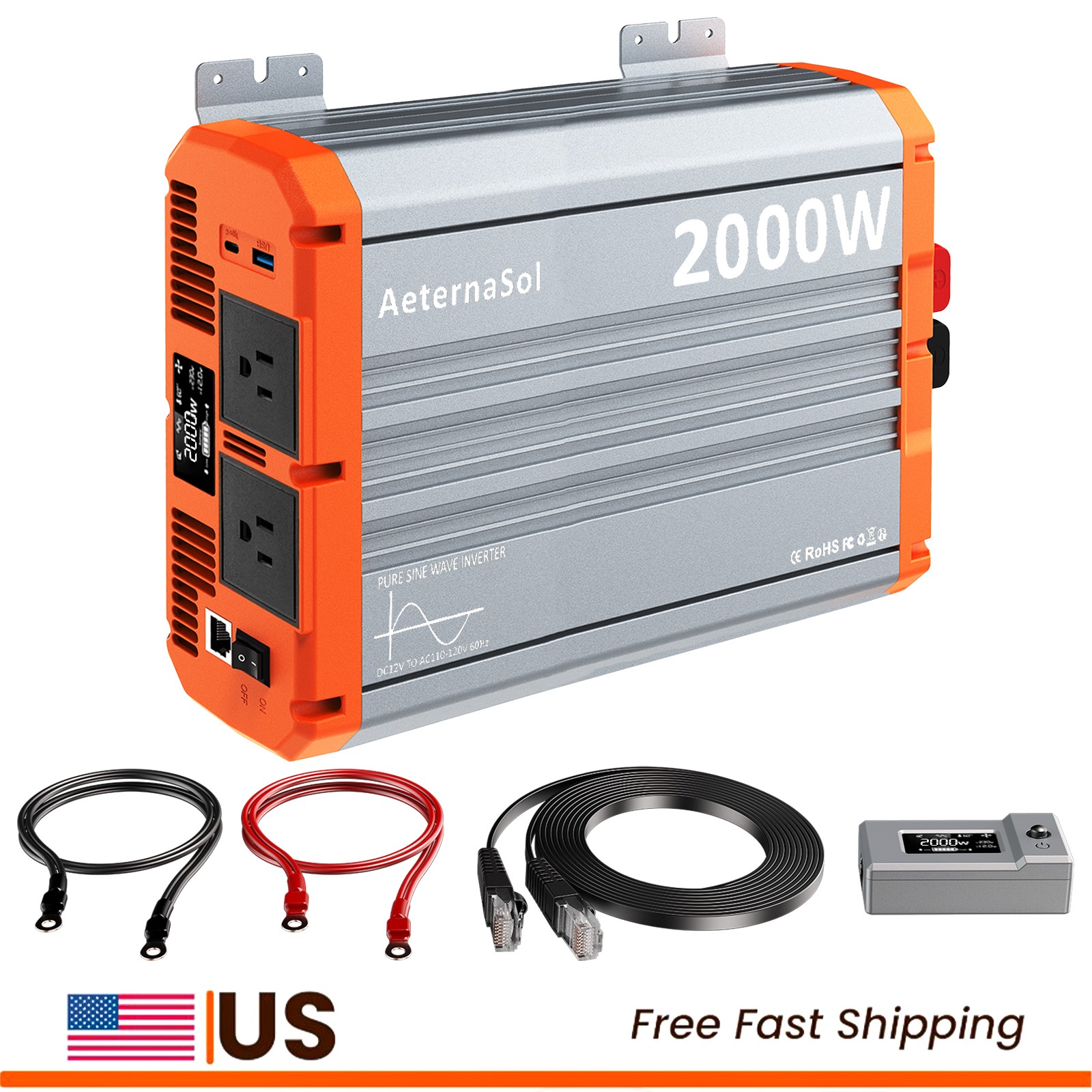 2000W Pure Sine Wave Inverter 12V to 110V 120V Power Inverter Converter Car US