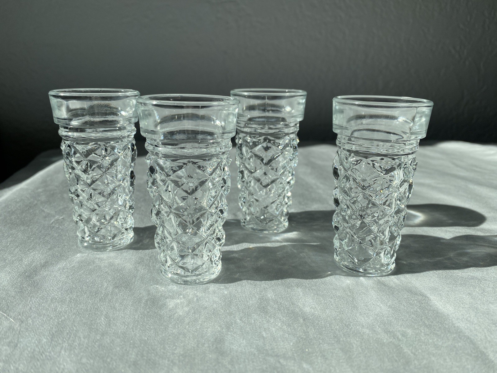 Set Of 4 VTG MCM Diamond Pattern Shot Glasses Made in Italy