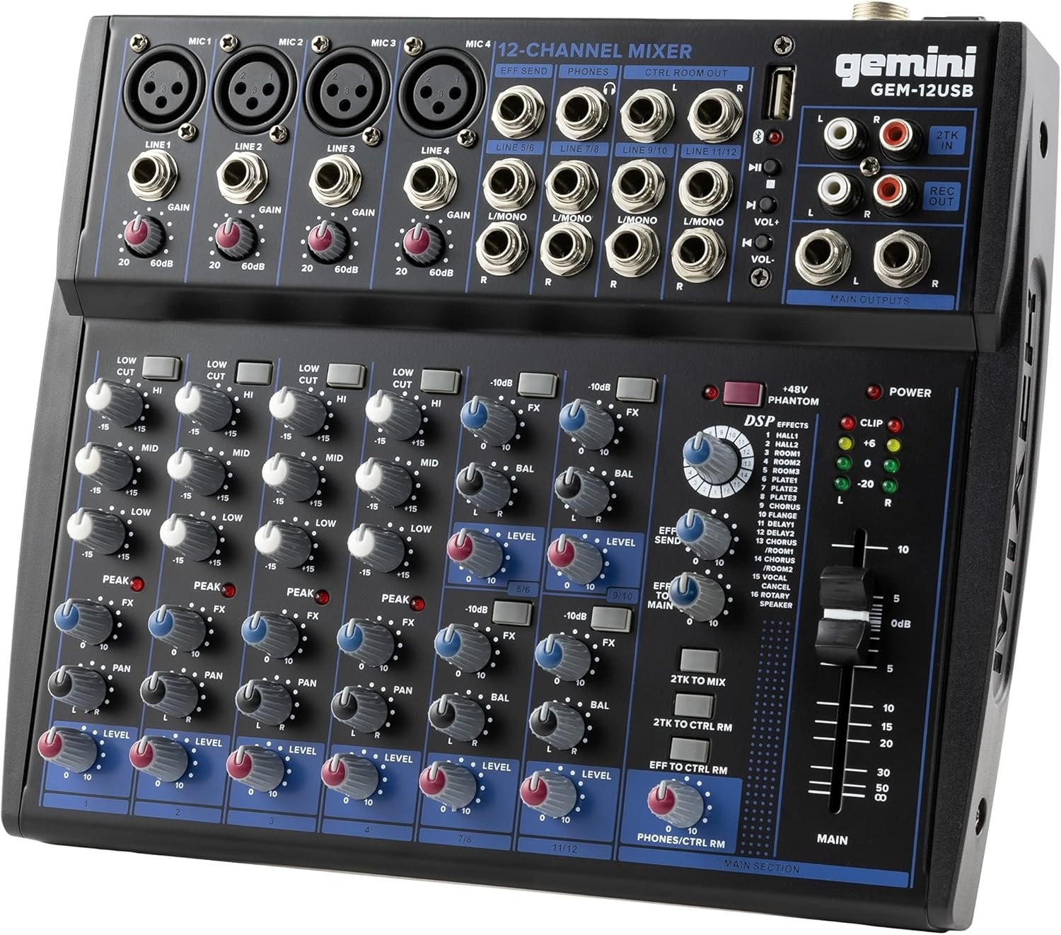 Gemini GEM-12USB Compact 12 Channel Bluetooth Audio Mixer With USB -...