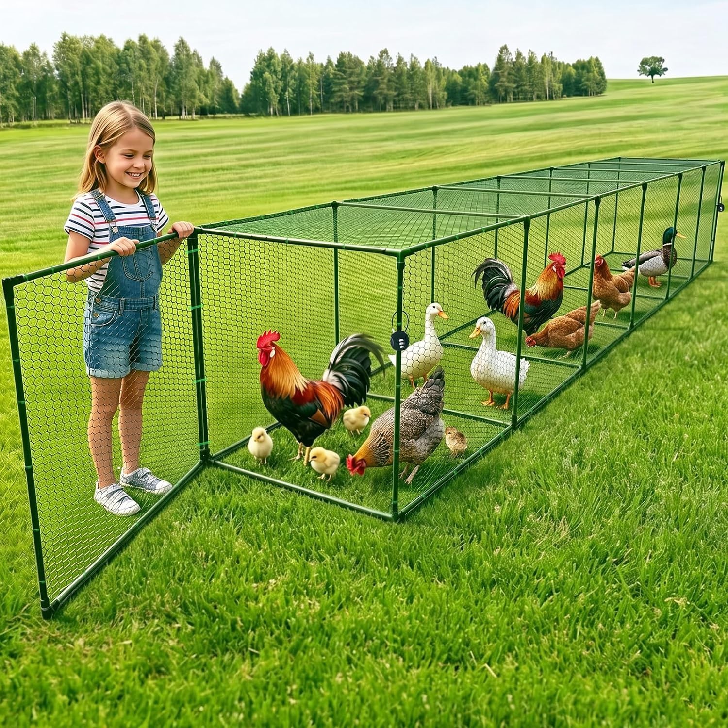 Heavy Duty Chicken Tunnel, 6-Section Portable Chicken Run, PVC Coated