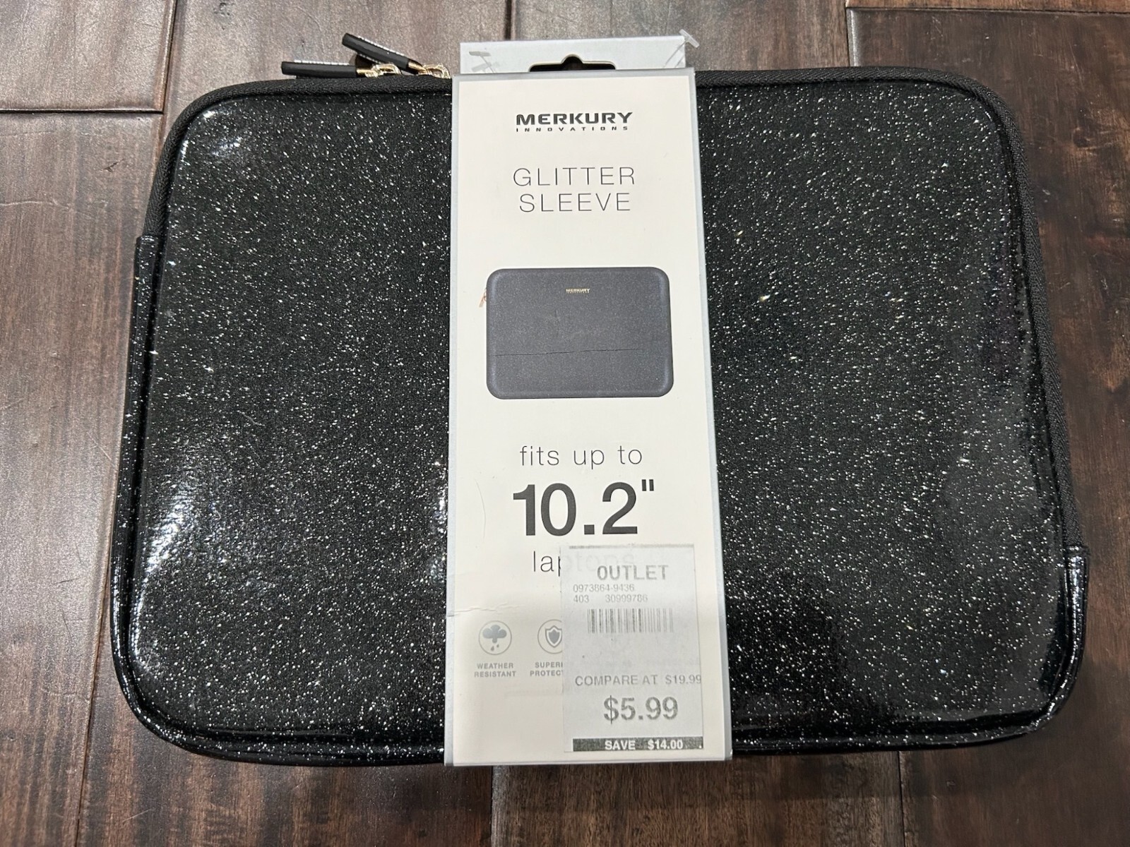 Merkury Innovations Glitter Laptop Sleeve 10.2" Weather Resistant Travel Case