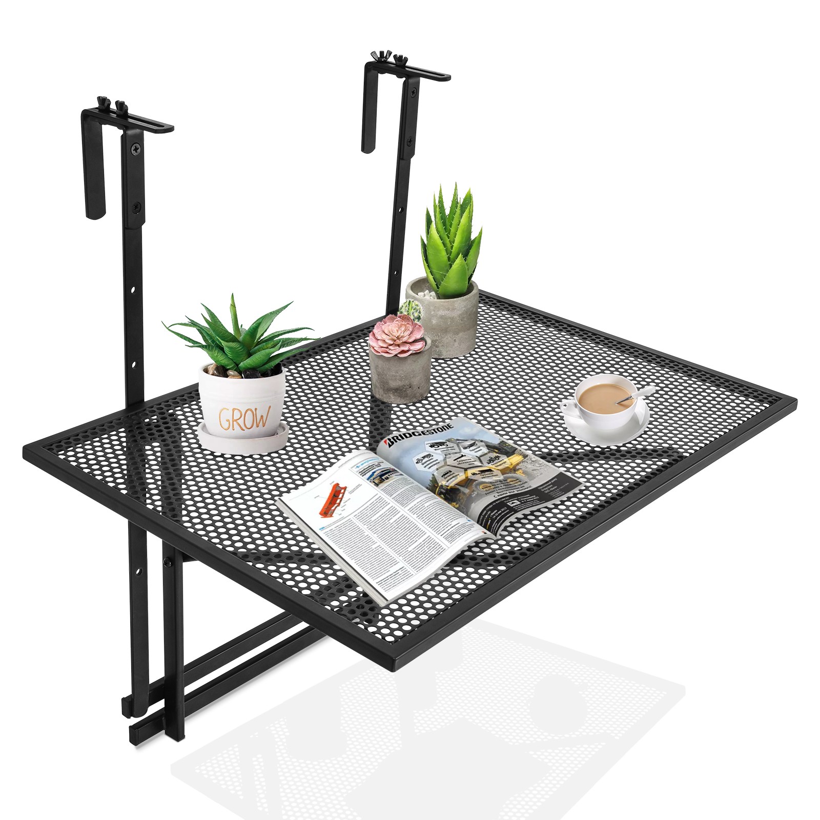 Patiojoy Folding Hanging Table Adjustable Balcony Railing Table Patio Deck Black