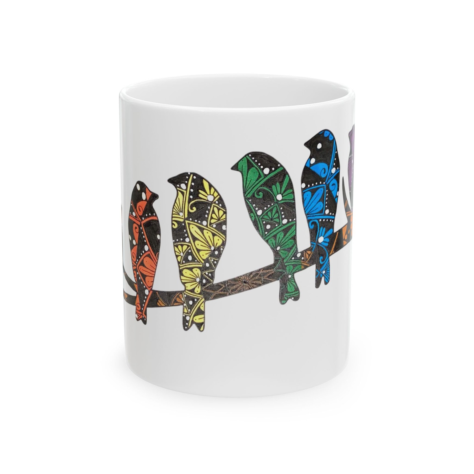 Pride Mandala Birds Mug | Decorative Bird Branch Ceramic Mug