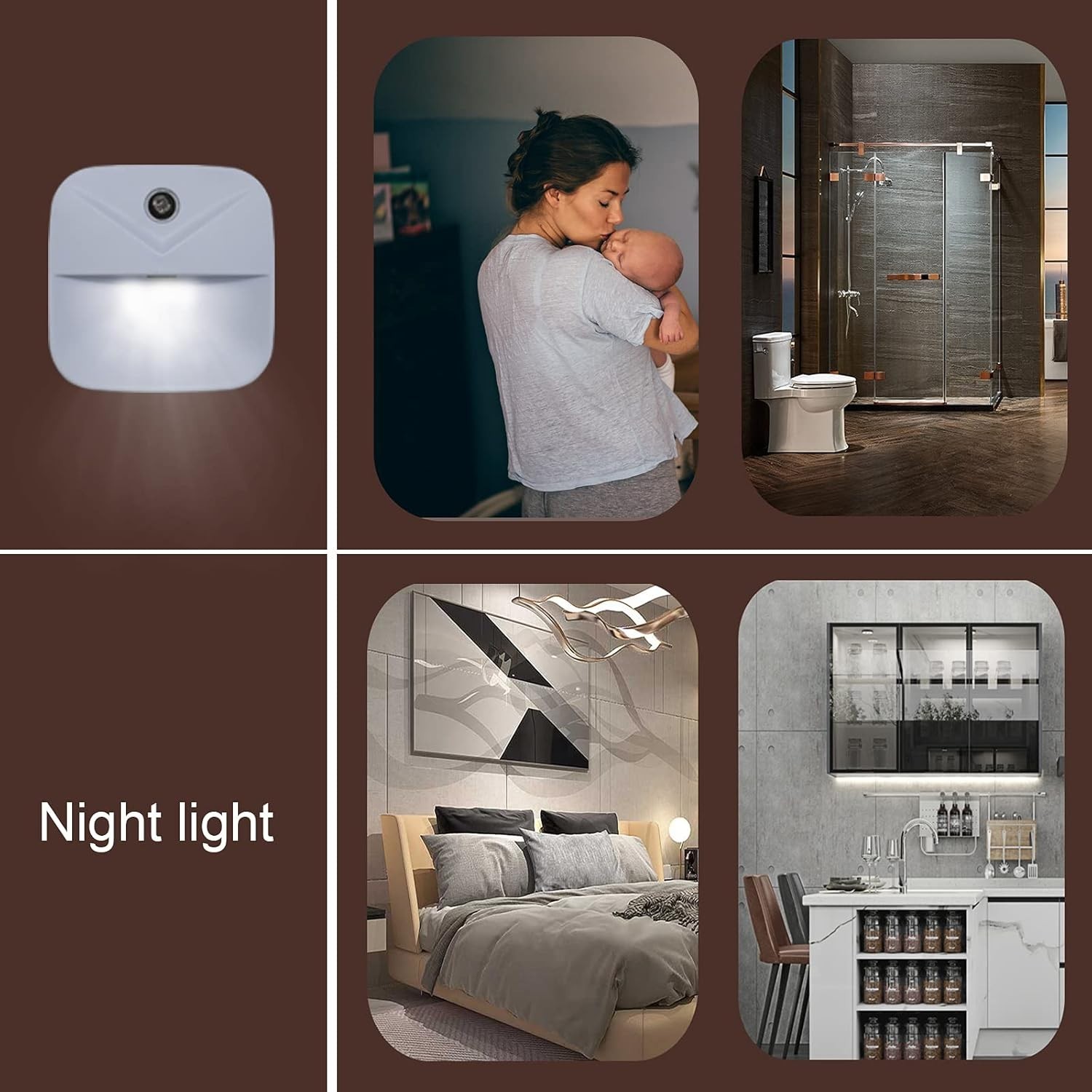 Plug In Night Light LED Motion Sensor Activated Bathroom Kitchen Hallway 6 Pack