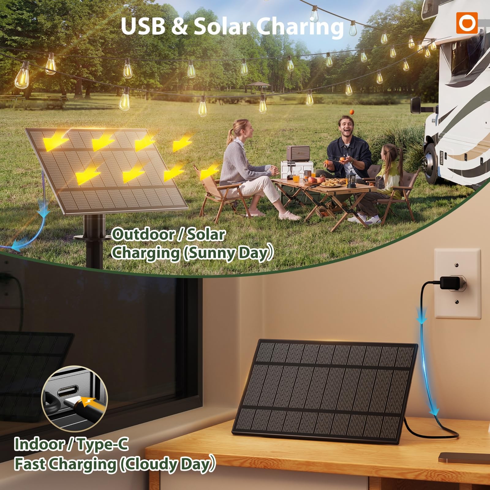 Solar String Lights 96FT 96FT+6 Outdoor Waterproof 34 LED Dimmable Bulbs addlon