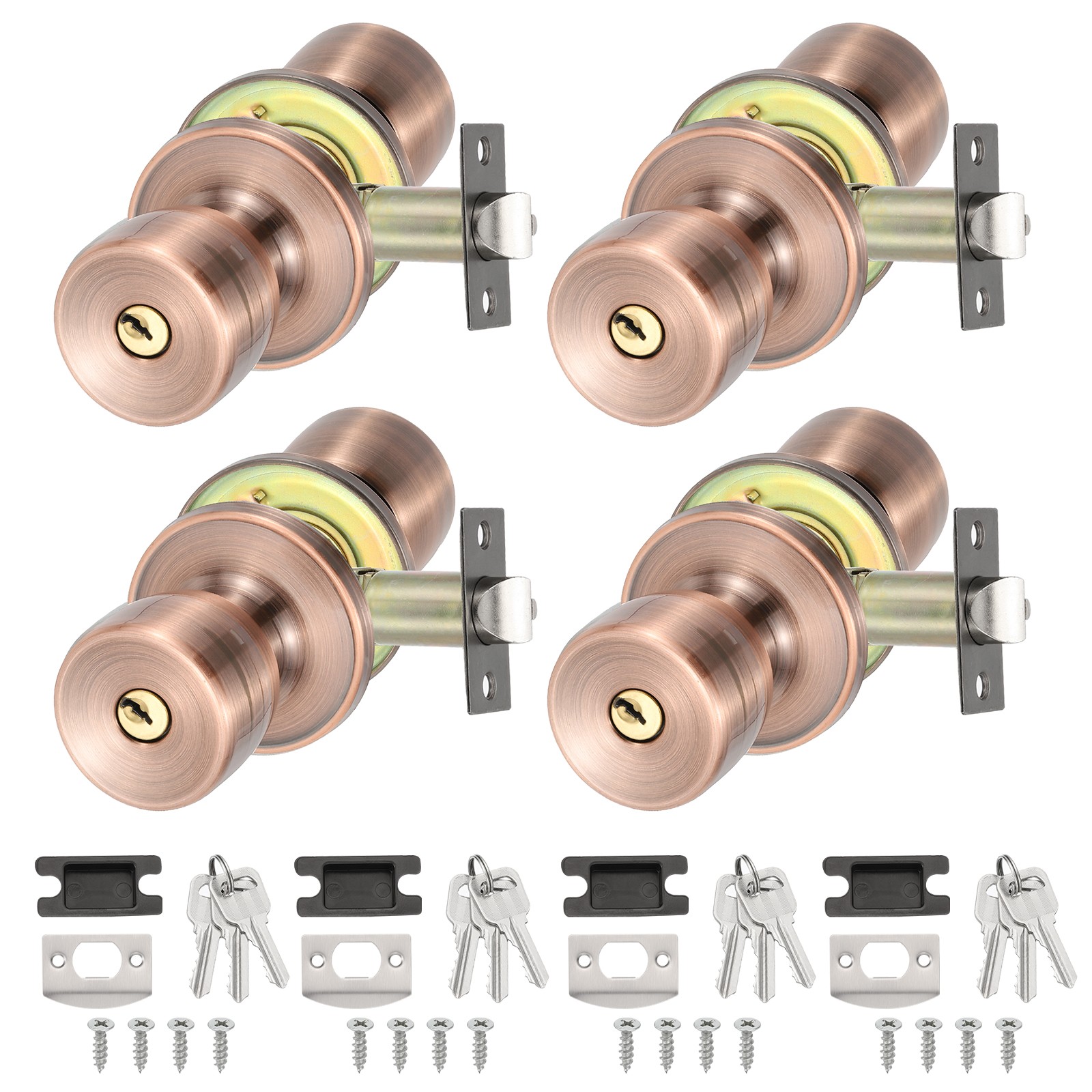 4 Pack Key Entry Door Knobs Interior, Red Bronze