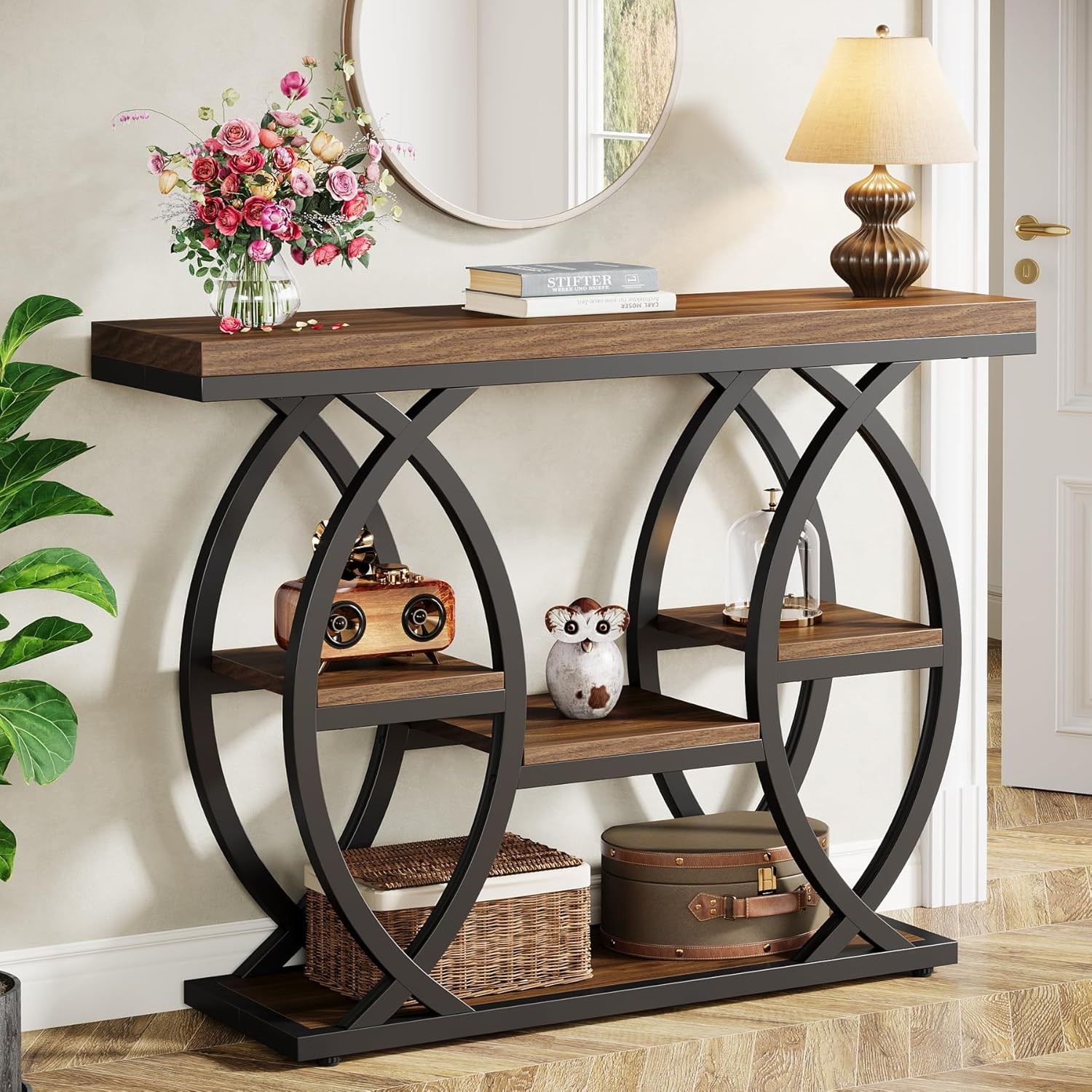 39.4" Console Table, Industrial 4-Tier Entryway Sofa Table with Storage Shelves
