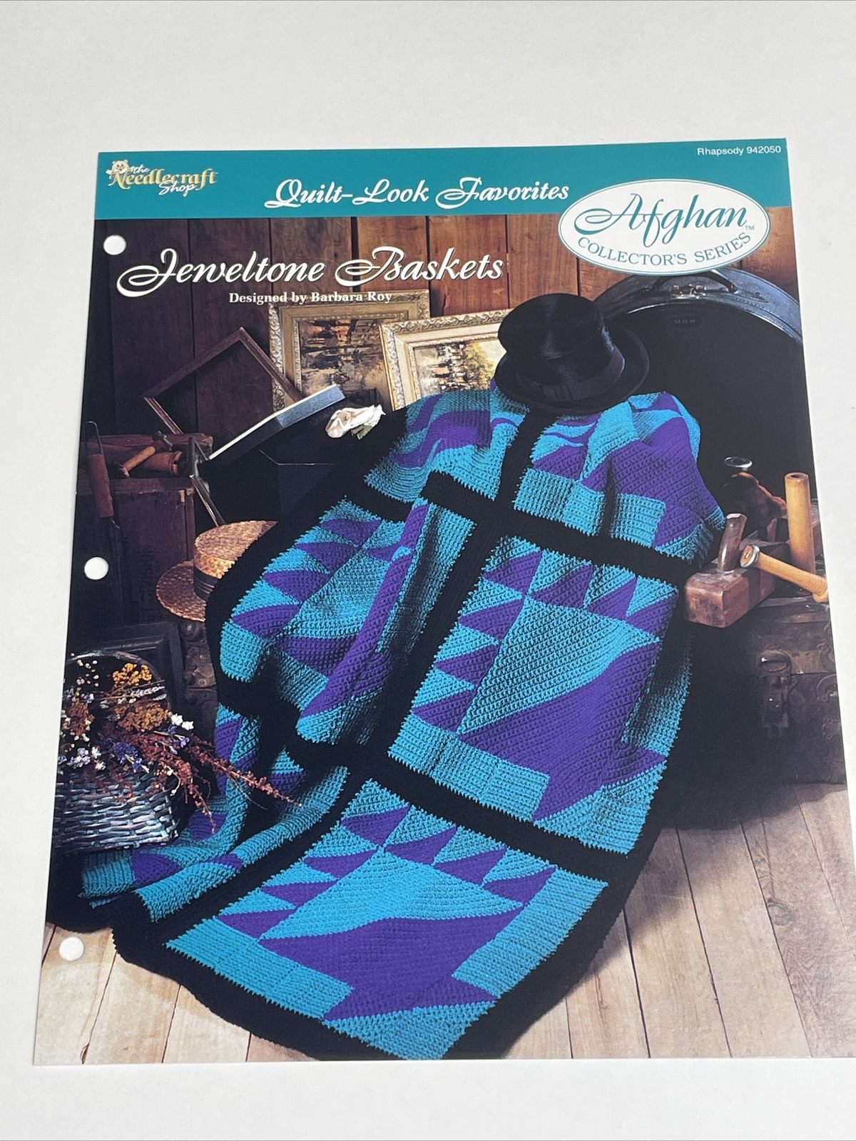 Jeweltone Baskets Afghan Quilt Look Crochet Pattern Needlecraft Shop