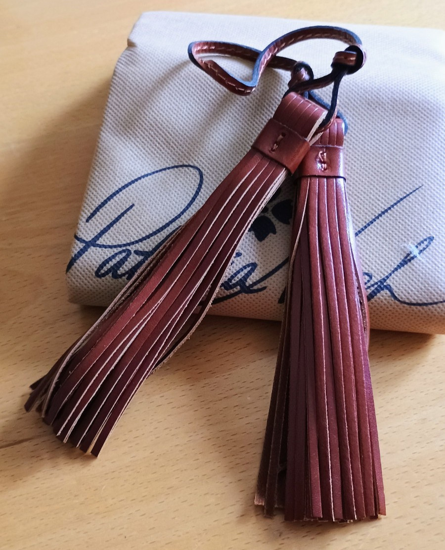 NWT Patricia Nash Genuine Leather Long Double 6" Tassels Handbag Charm Brown