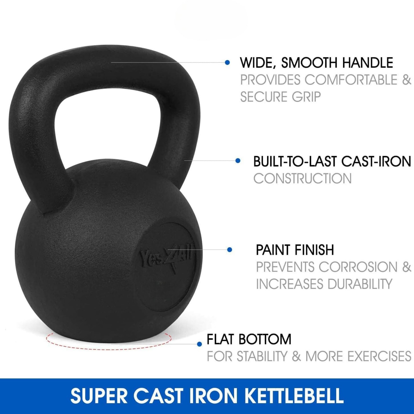 High Quality 15lb Solid Cast Iron Kettlebell Black for Strength Training