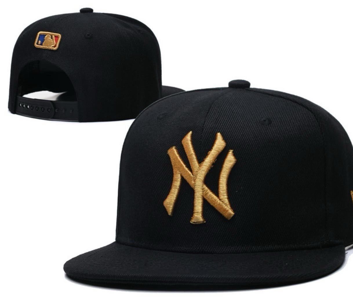 New York Yankees Snapback Hat Black Gold Flat Brim Adjustable Cap