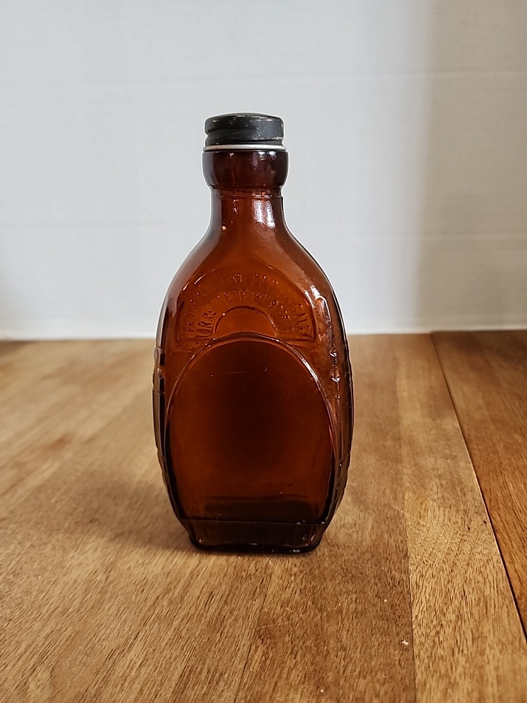 Vintage Amber Glass Half Pint Whiskey Bottle with Cap Empty