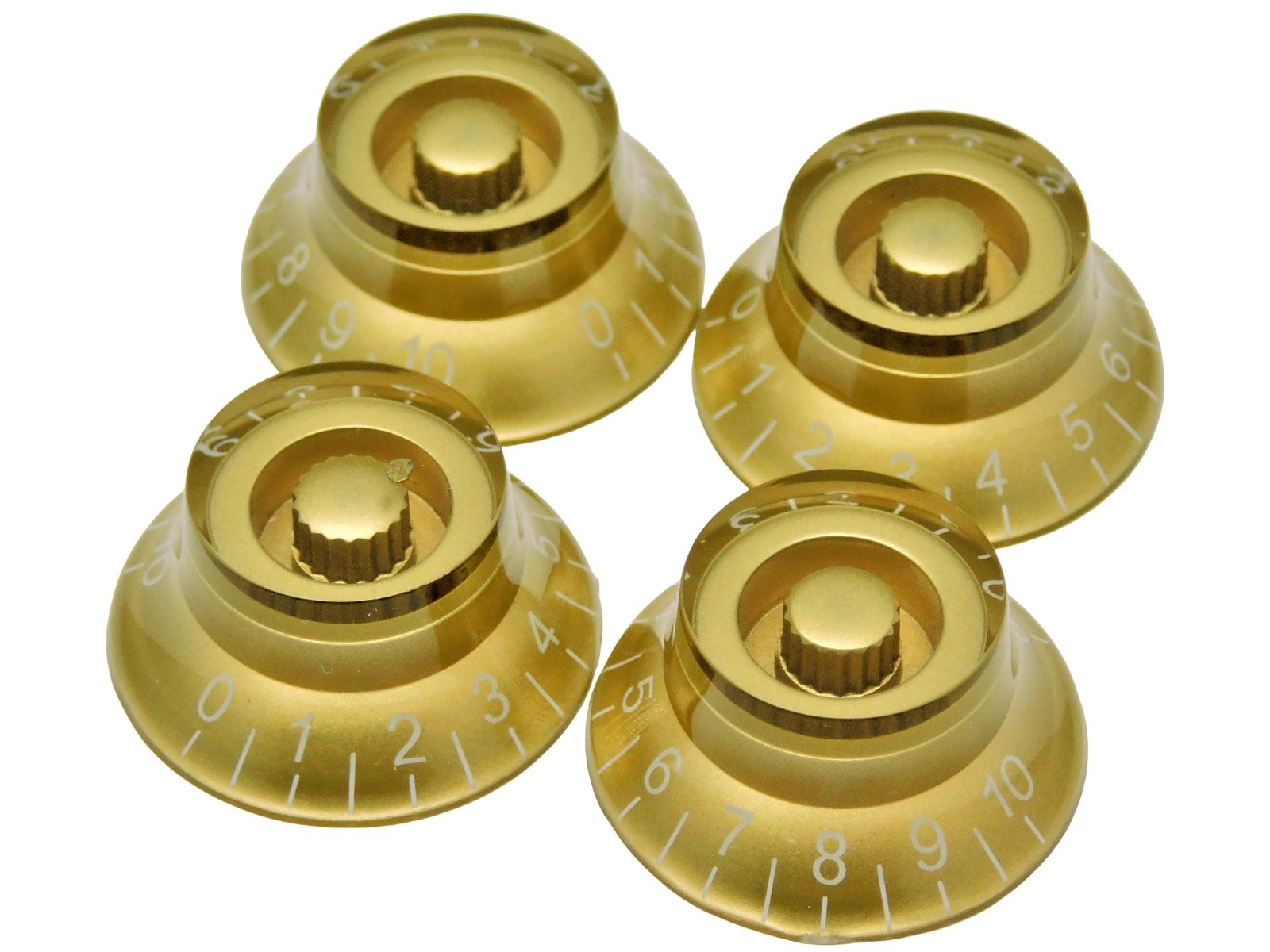 Gold TopHat / Bell Knobs Metric size (18 Spline) set of 4