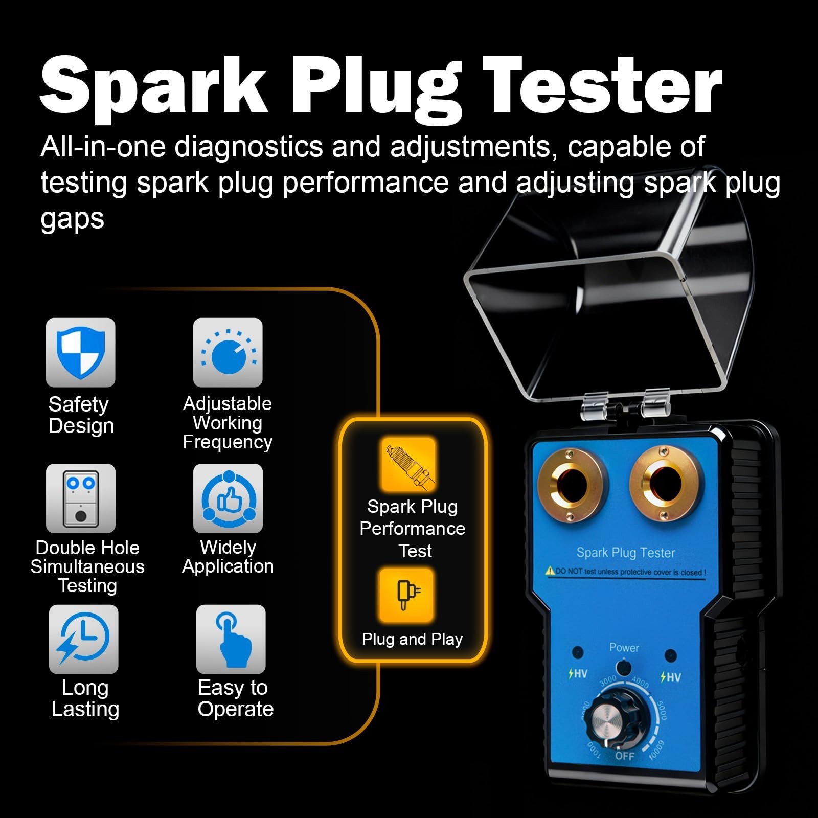 Spark Plug Tester Kit with Adjustable Gap Tool & Ignition Coil Tester for 12V Ga