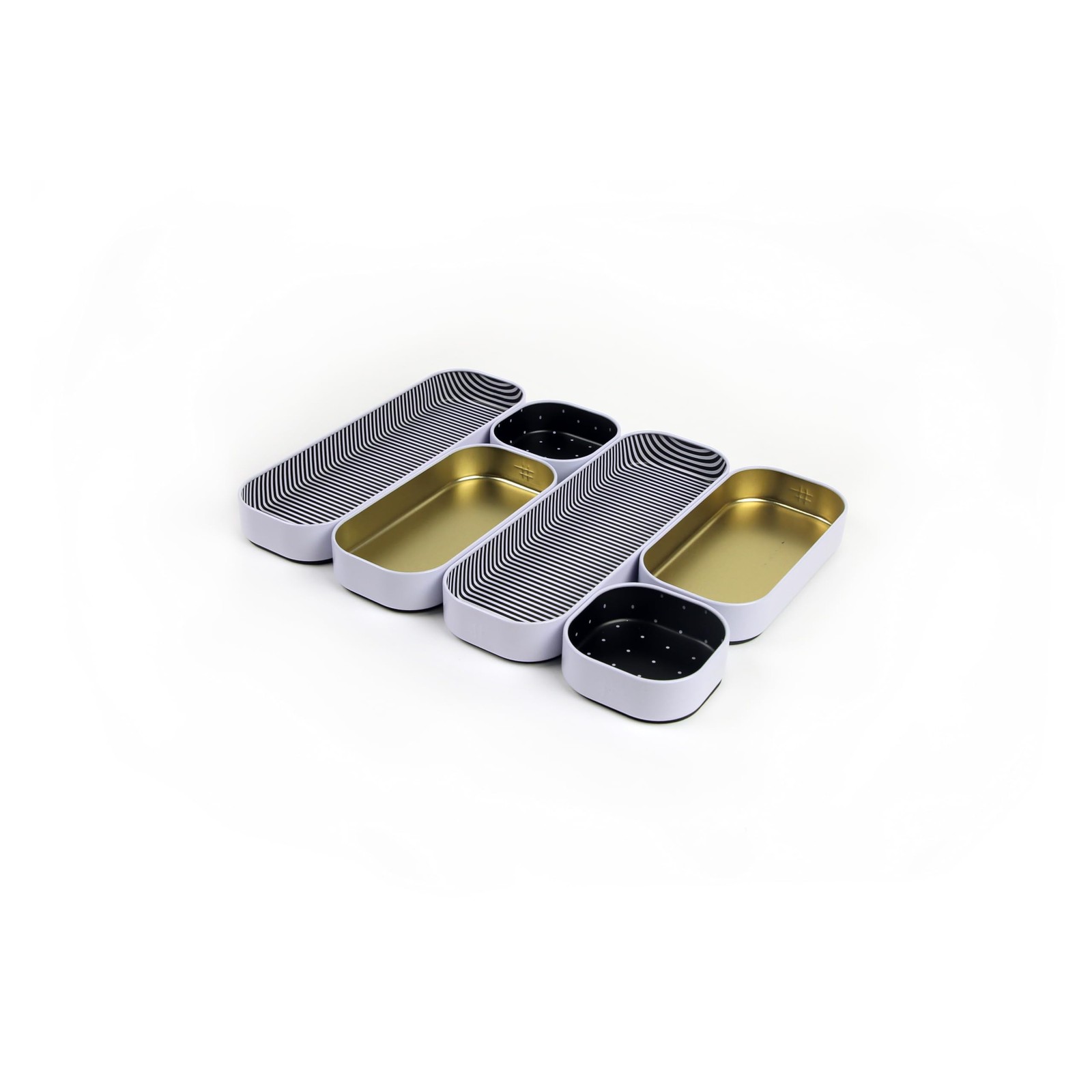 Three by Three Seattle 6 Piece Shallow Metal Organizer Tray Set for Storing M...