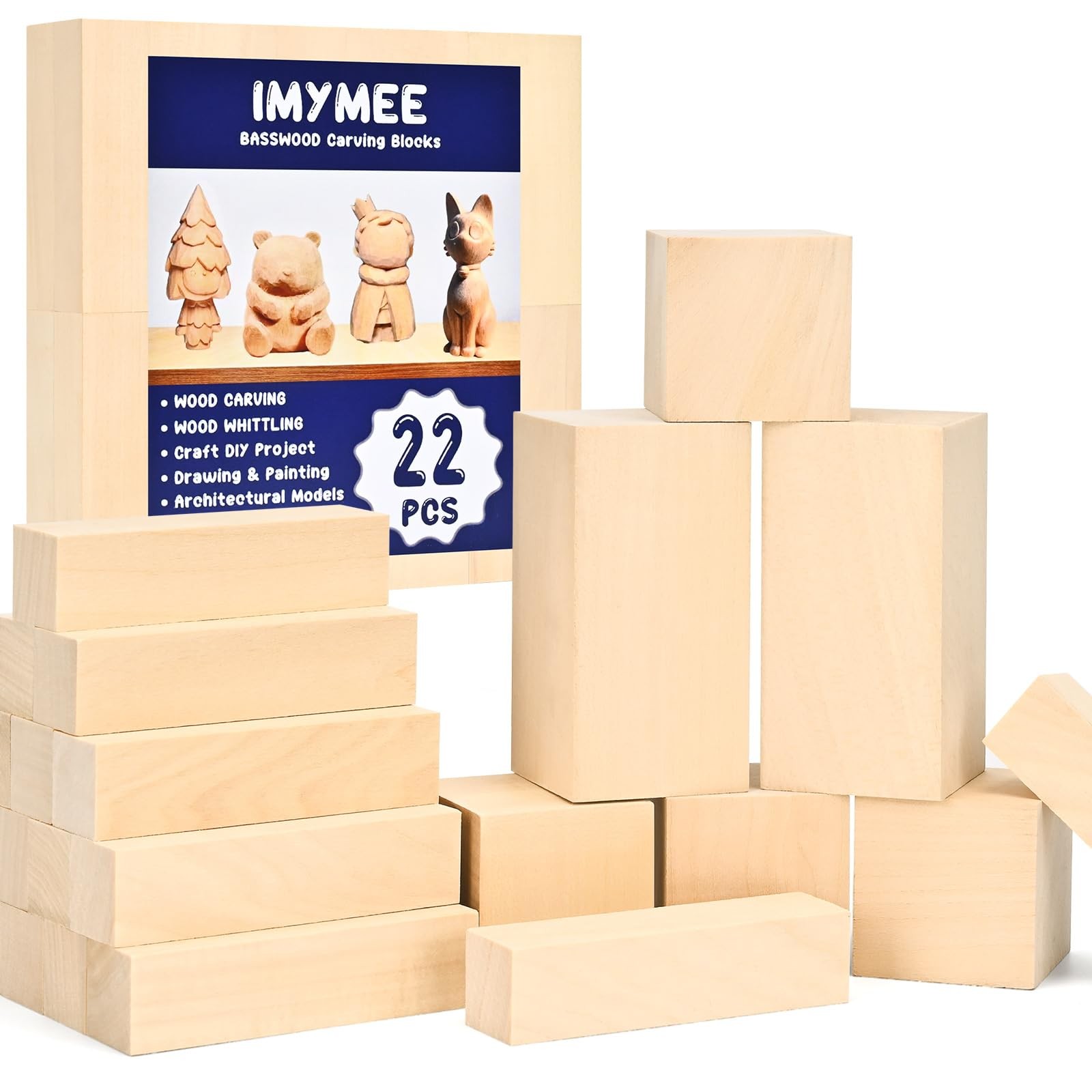 Basswood Carving Blocks-22PCS Whittling Wood Blocks Wood Carving Kit