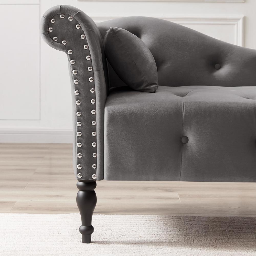 60.6" Sofa Chaise Lounge with Soft Velvet Upholstery and a Toss Pillow Gray