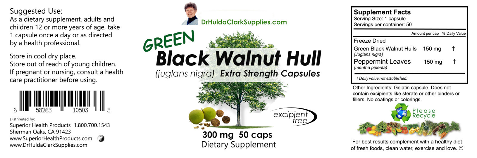 Dr Hulda Clark Parasite Cleanse - Freeze-Dried Black Walnut Caps,Cloves,Wormwood