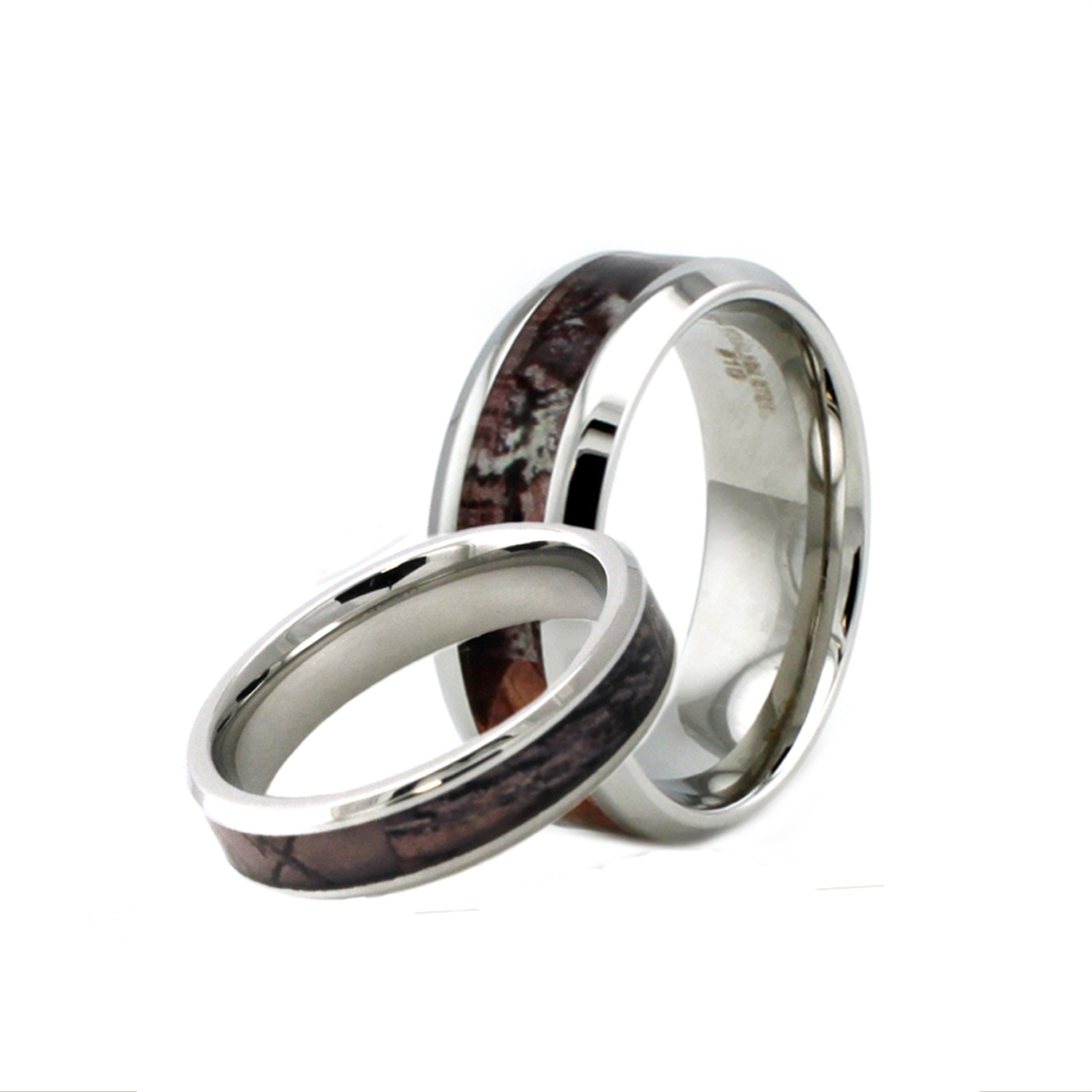Stainless Steel Men & Women's Match Couples Camo Wedding Engagement Ring Set