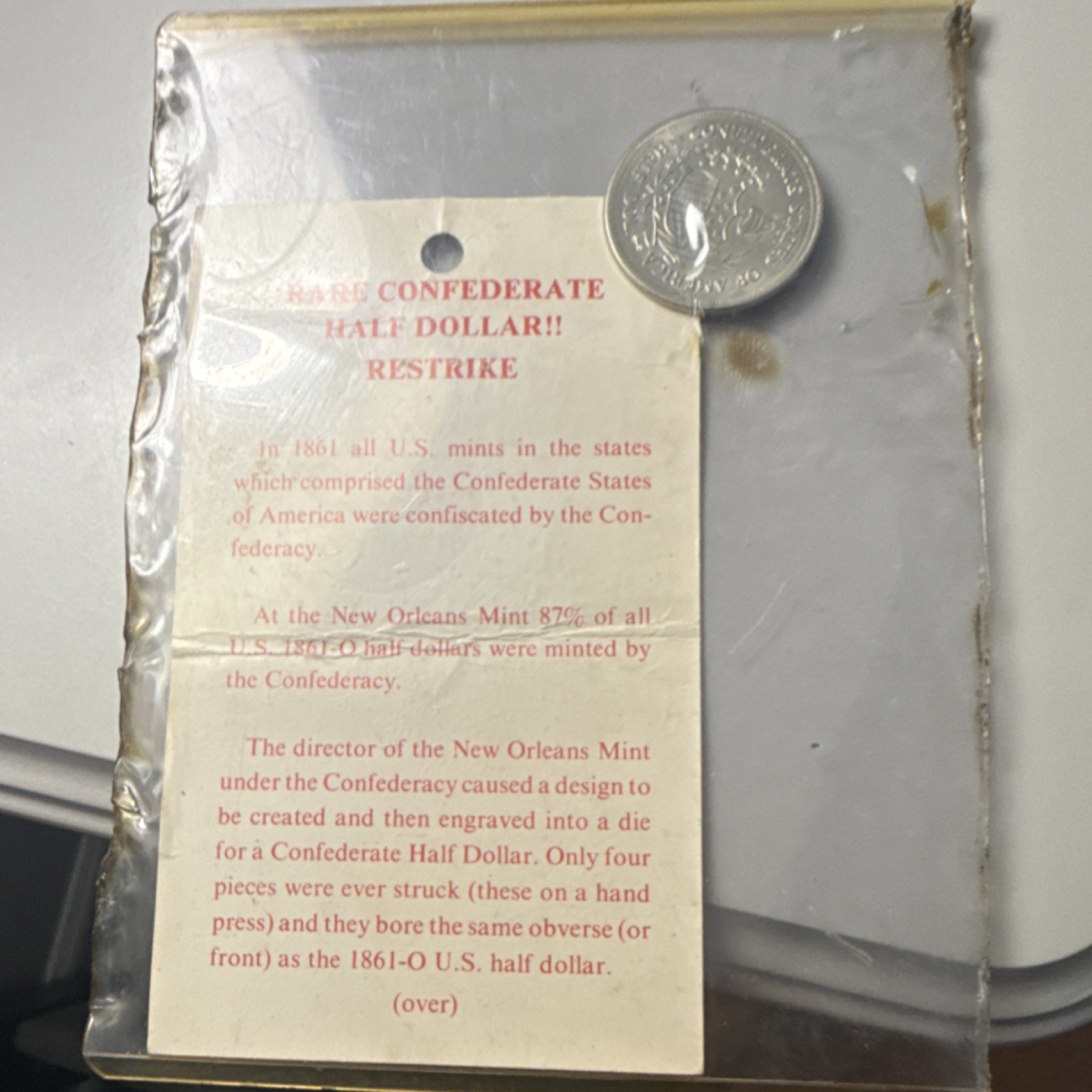 1861 Confederate States Half Dollar Restrike Fantasy Coin w/ Original Packaging