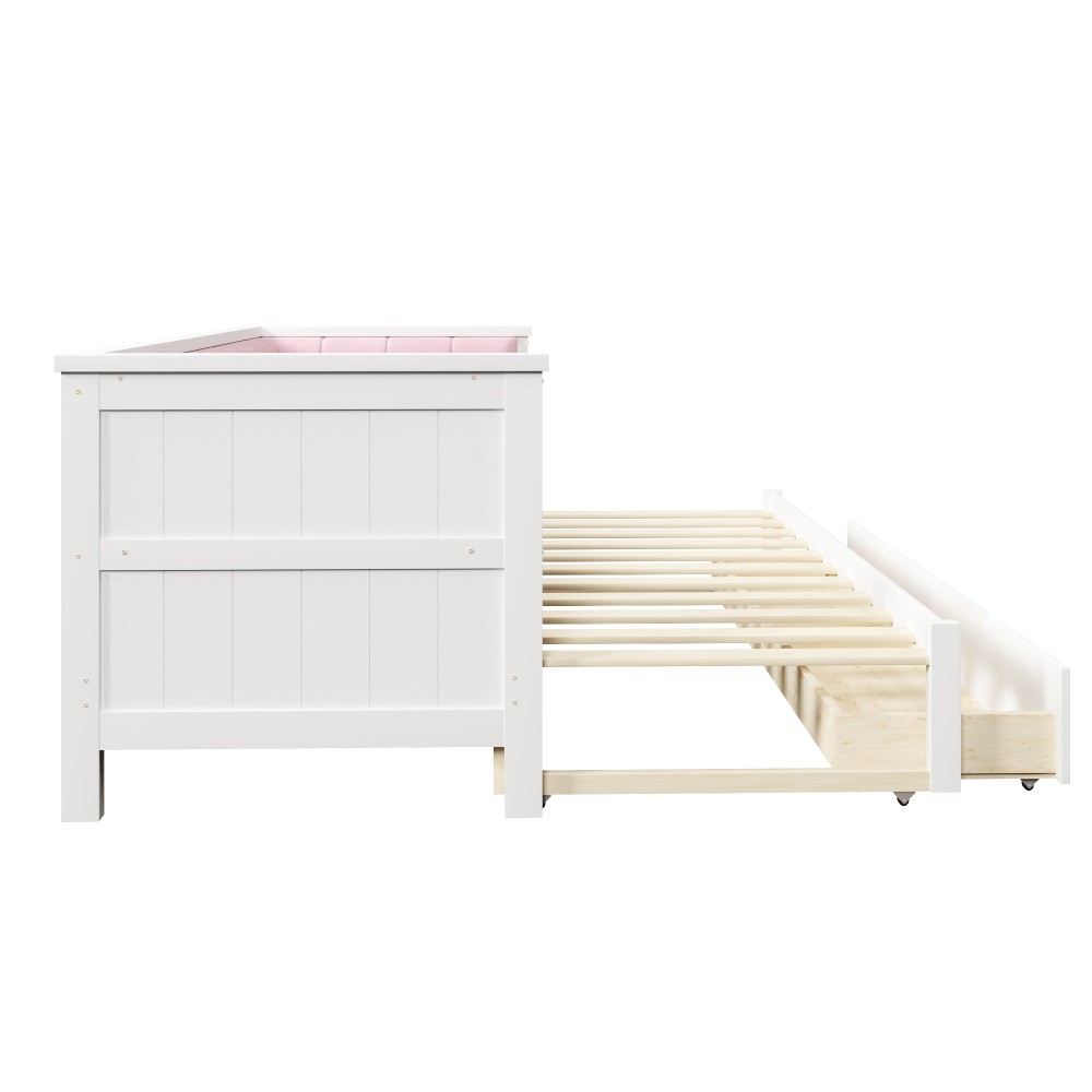 Pink & White Velvet Daybed Twin XL to King w/ Storage & Backrest