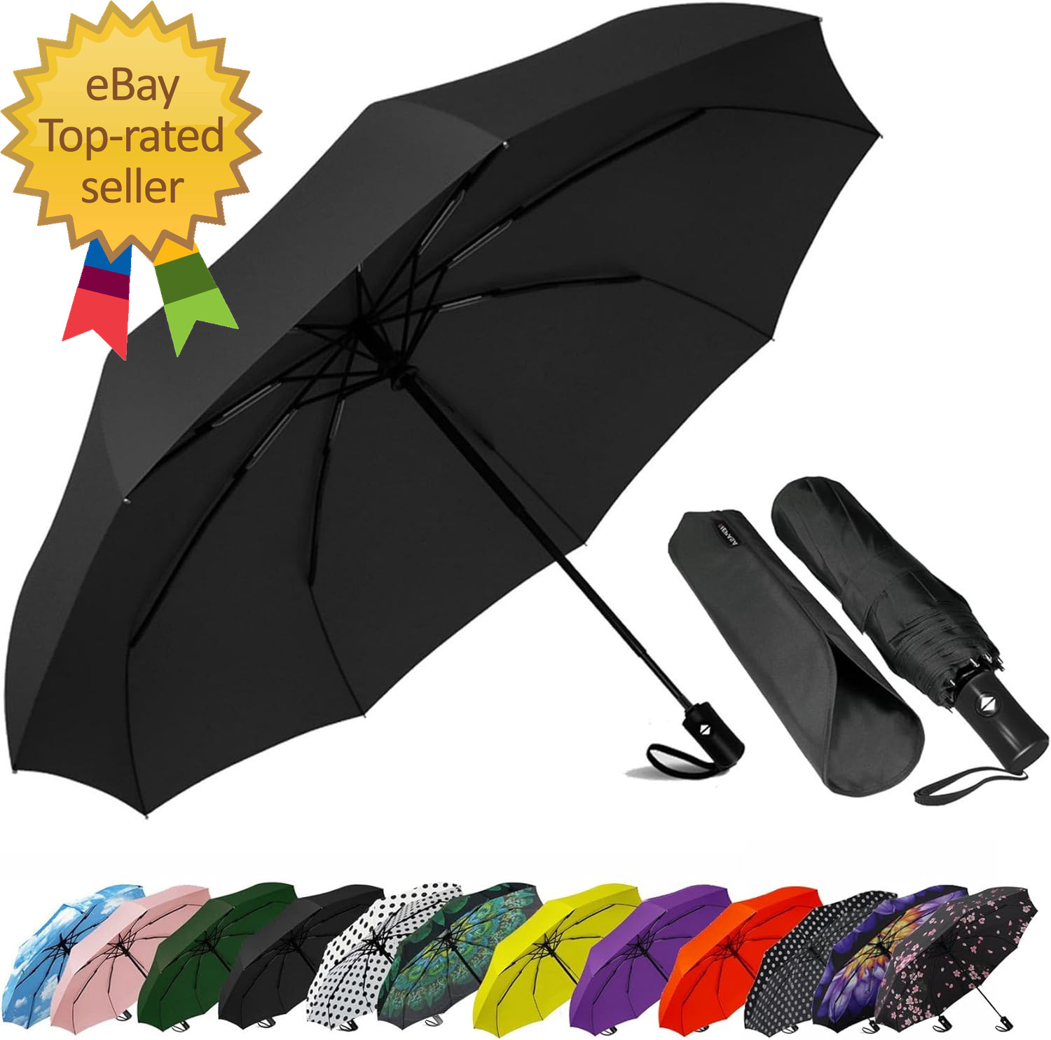 Compact Travel Umbrella - Windproof Auto Open/Close Small Folding Umbrella