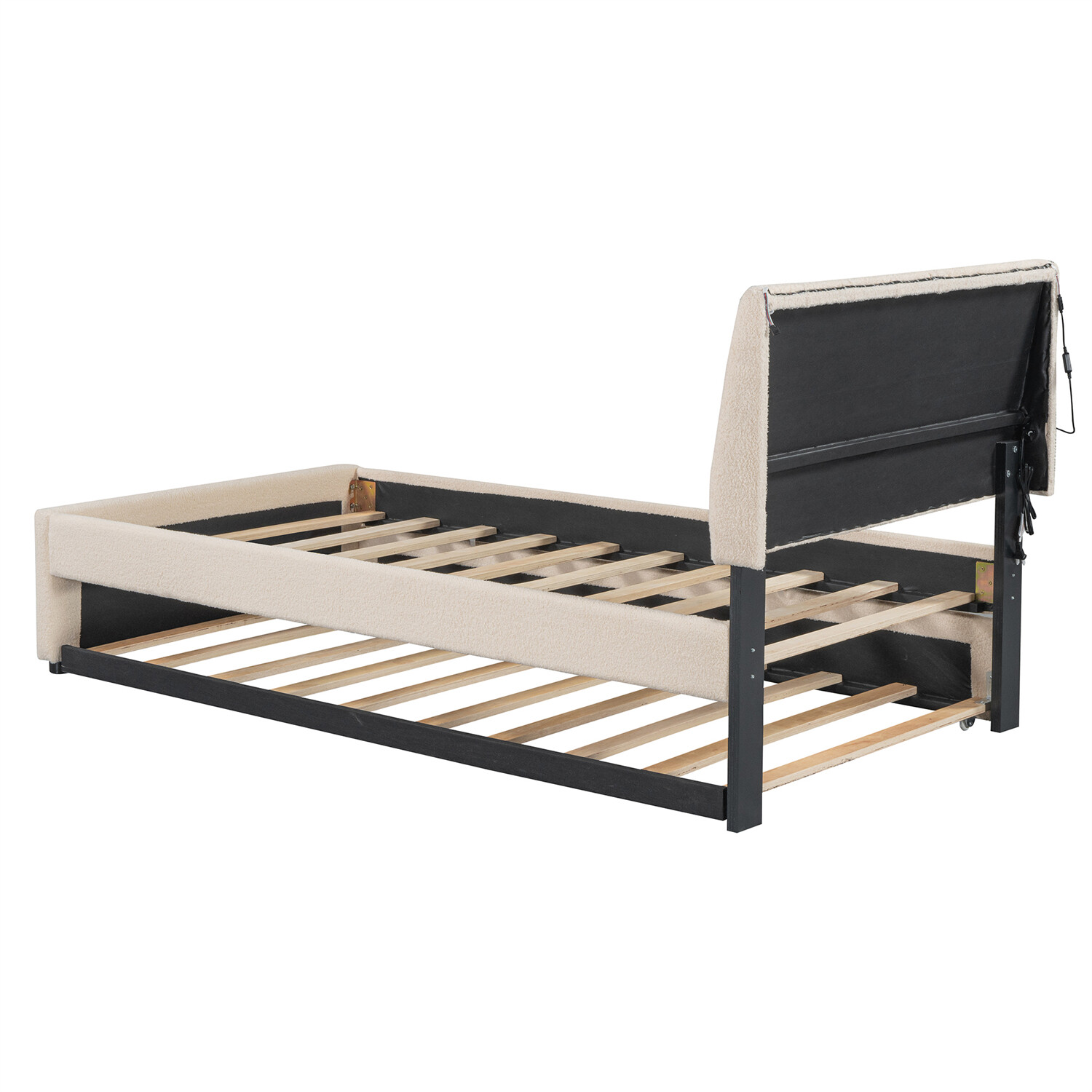 Twin/Full/Queen Size Bed Frame Upholstered Platform Bed w/ Trundle Beige/Gray us