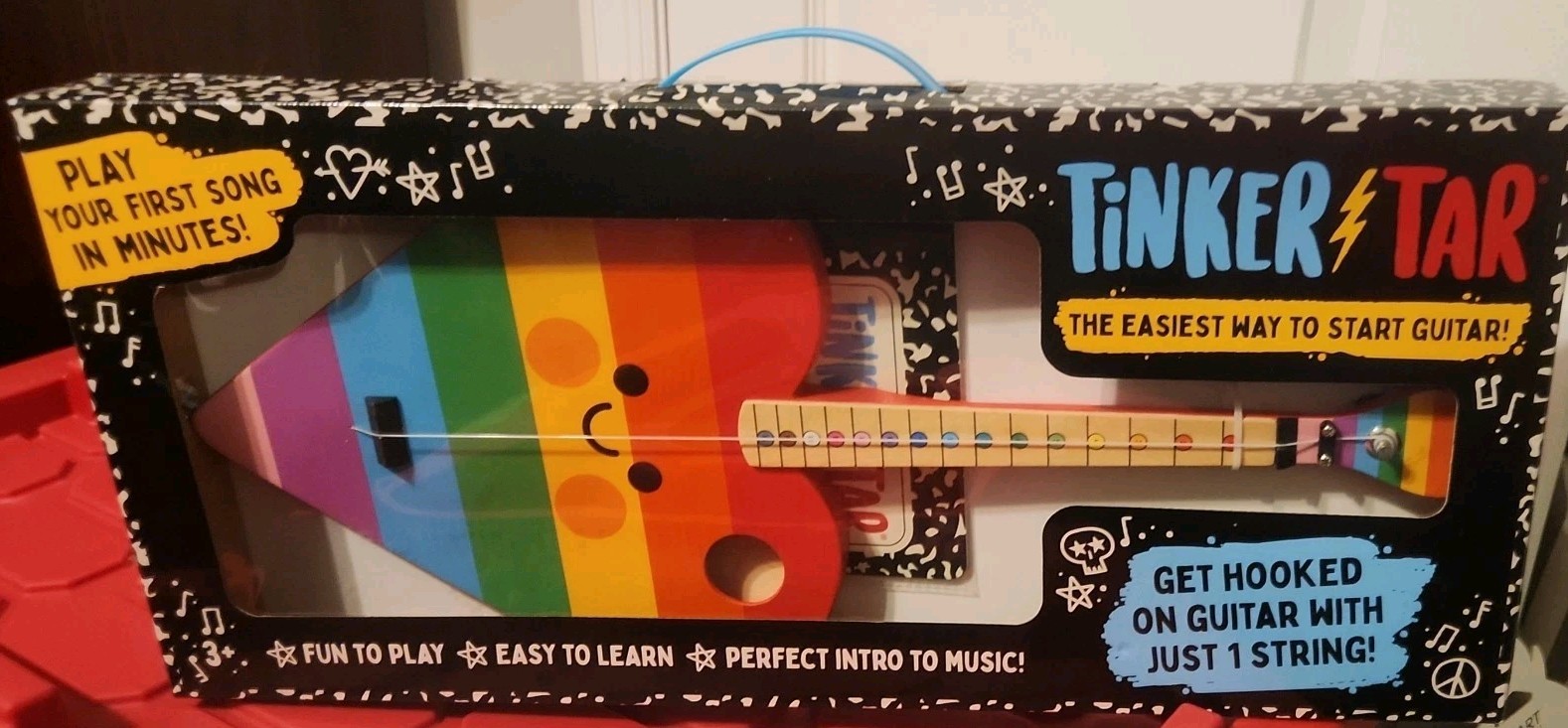Tinkertar🎸 Rainbow 🌈❤️Heart 1-String Toy Guitar, Instrument w/song Book  #NIB