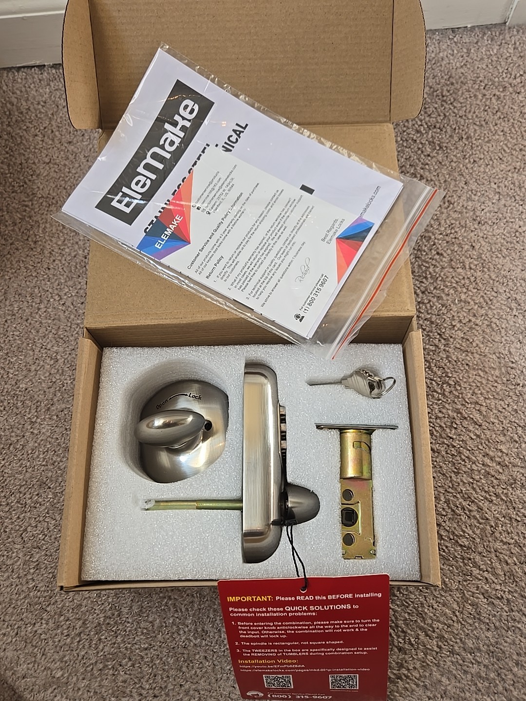 Elemake Keyless Mechanical Deadbolt Keypad Front Door Lock Silver * NEW OPEN