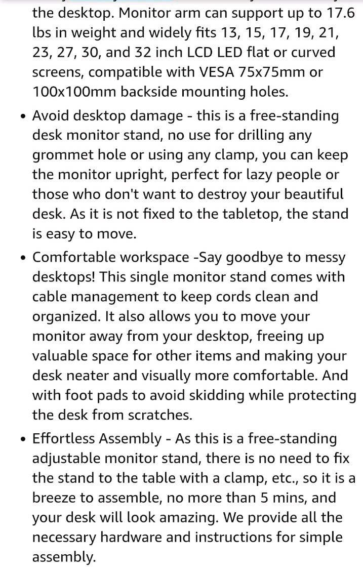 MOUNT PRO Single Monitor Stands Fits 13-32 Inch/17.6 Lbs Screen, Free-Standing C
