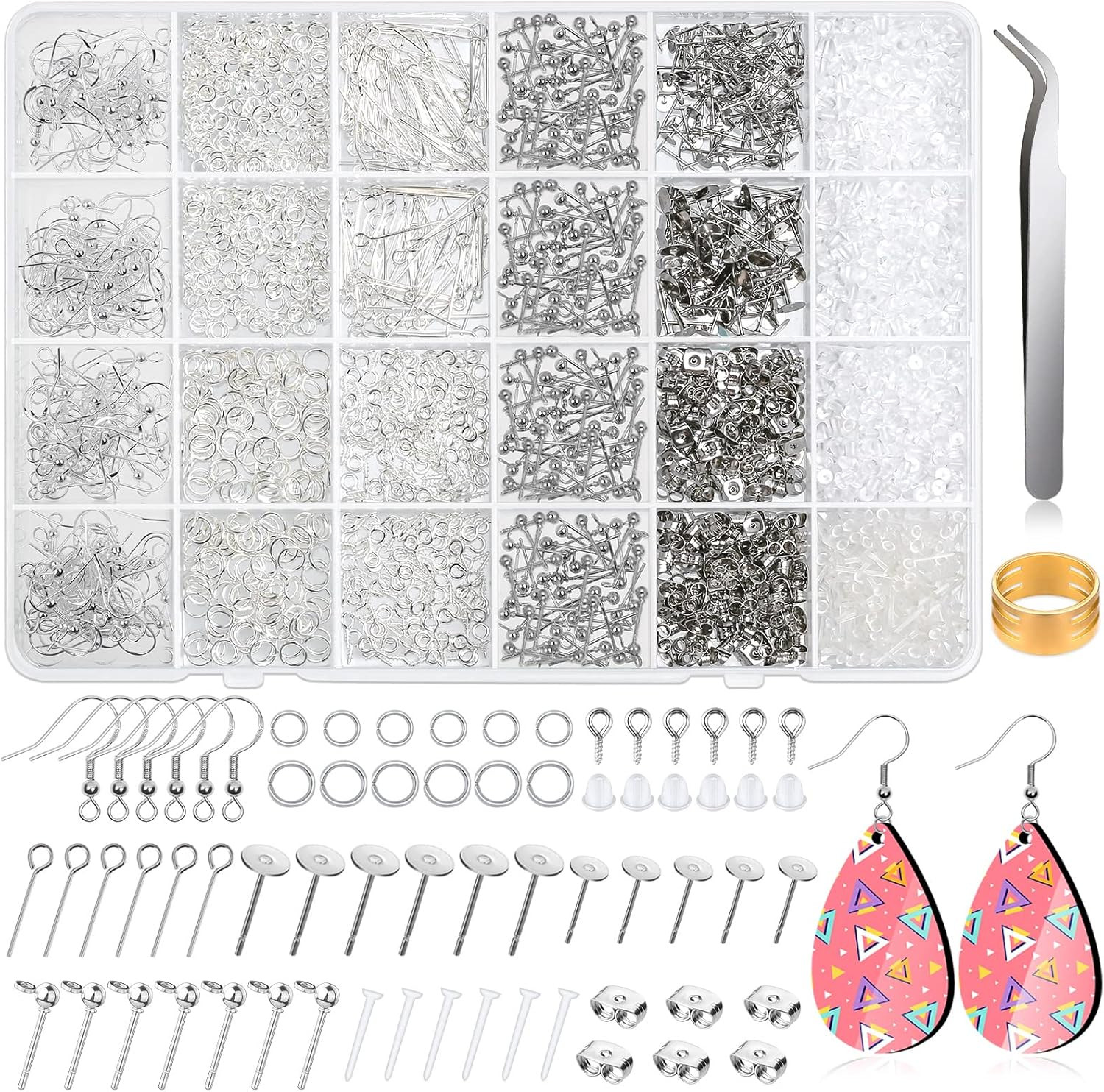 Cludoo Earring Making Kit - 2393 Pcs Hypoallergenic Earring Hooks, Posts, Backs,