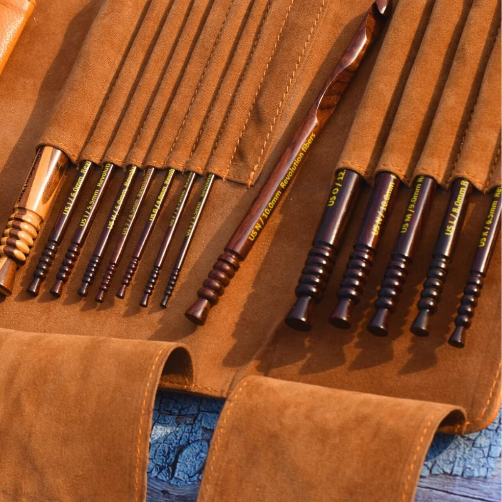 Artisan Rosewood Crochet Hooks Set with Leather Carrying Case - Incl. 13 Crochet
