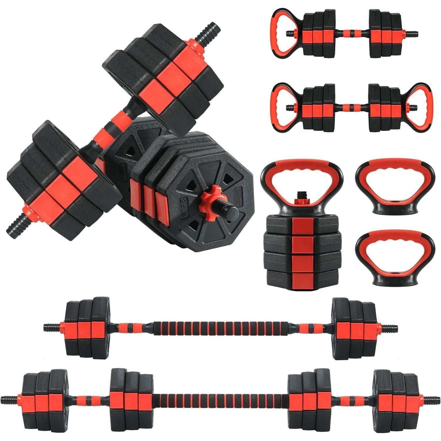 66LB Adjustable 4-1 Dumbbell Set Barbell Kettlebell Gym Weight Anti-Roll Octagon
