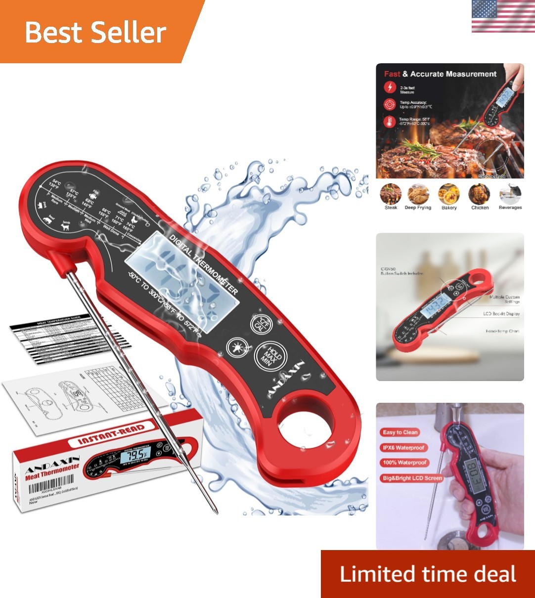 Waterproof Digital Meat Thermometer: Ultra-Fast Instant Read for Perfect Cooking